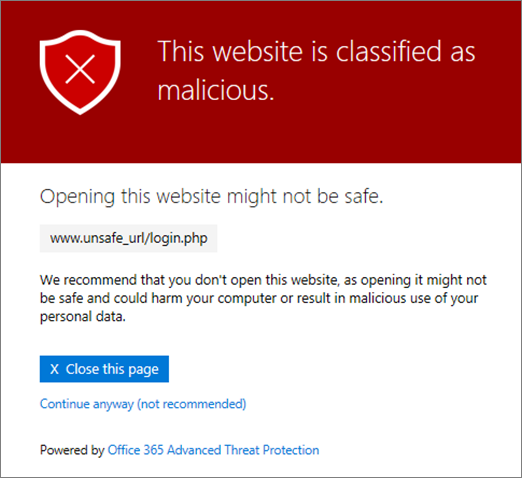 message when link is identified as malicious