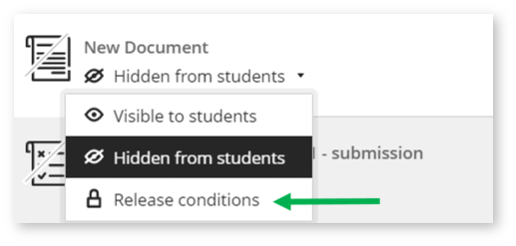 Image shows a screenshot of where the 'Release Conditions' settings can be accessed from