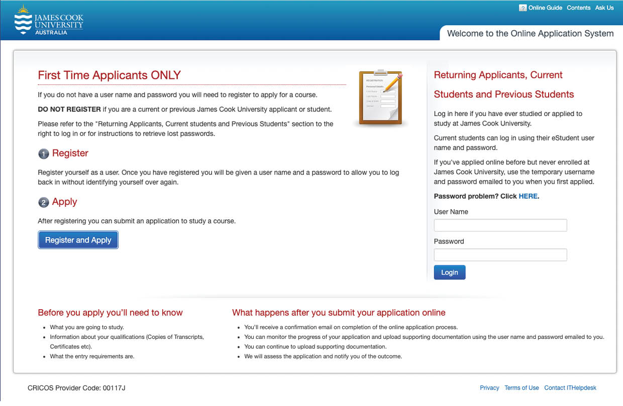 An image of the  Online portal page.